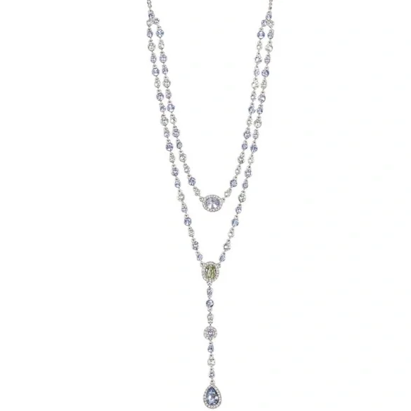 Givenchy | NWT Double Layered Crystal Rhodium Pave Y-Necklace - Picture 1 of 15
